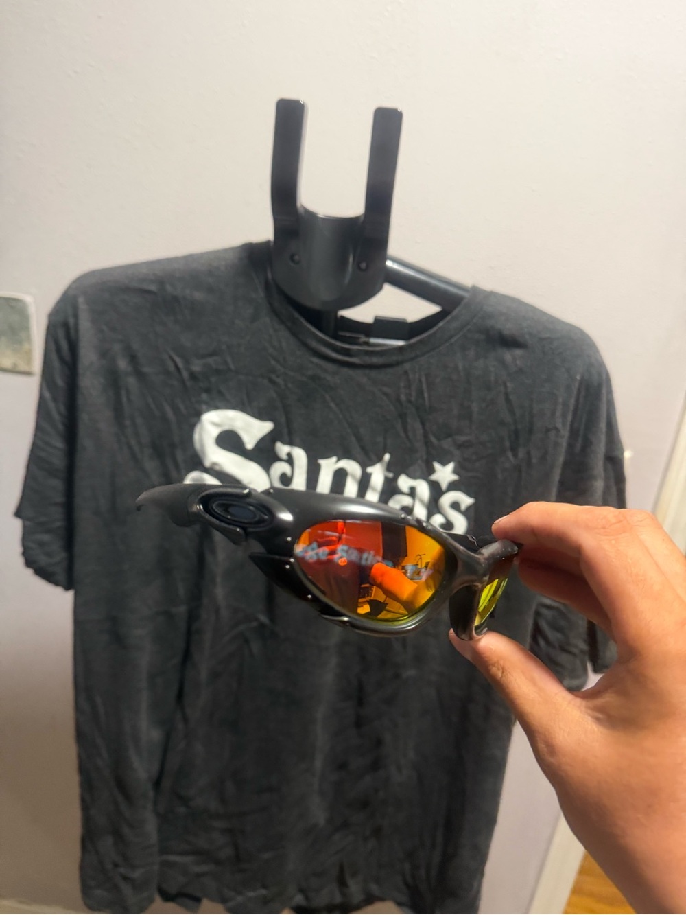 Oakley Men’s Black Sunglasses with Red-Orange Mirrored Lenses